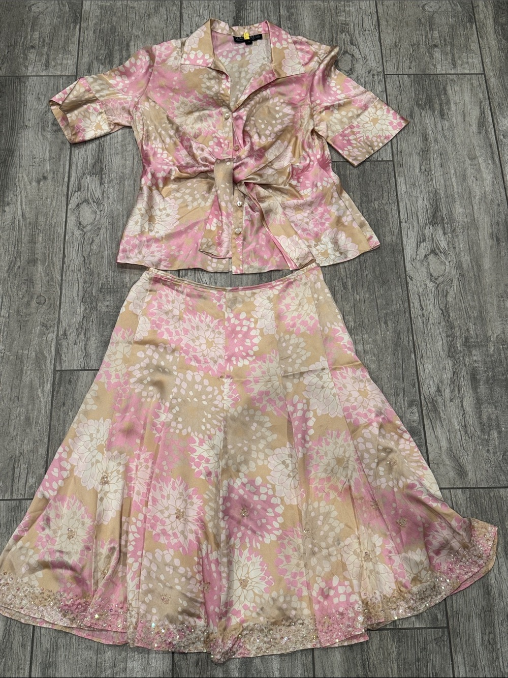 Lafayette 148 NY Pink & Beige Floral Two-Piece Set